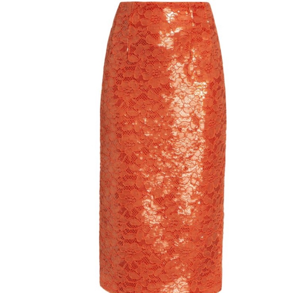 LaQuan Smith Vibrant Orange Lace Pencil Skirt